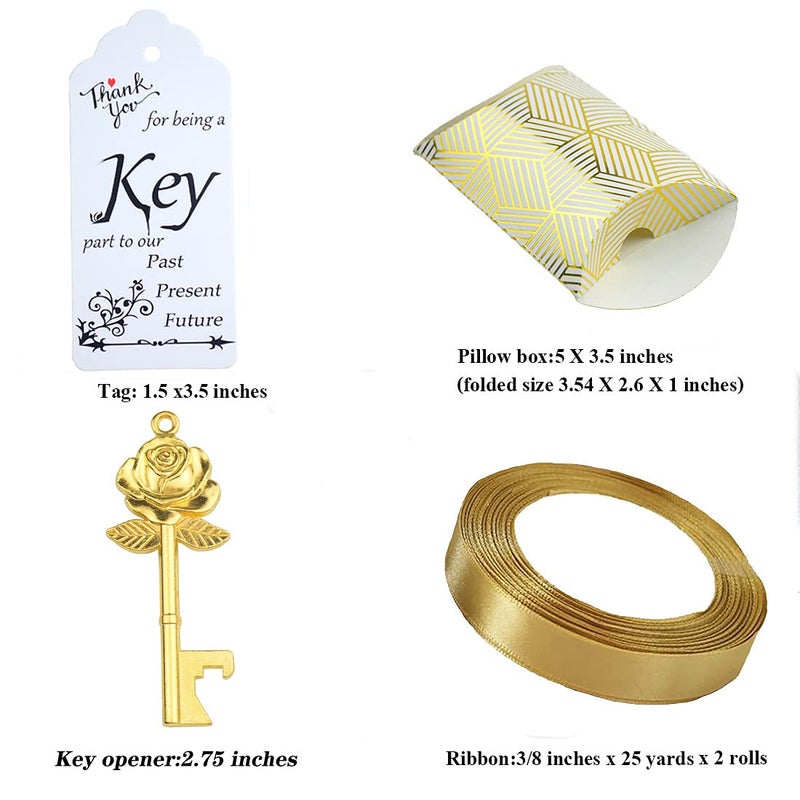 Makhry 50 Set Skeleton Rose Key Bottle Openers with Candy Box In Antique Vintage Style Escort Tags French Ribbon As A Gift Souvenir At Wedding Party Supplies (Antique Gold) - Image 2